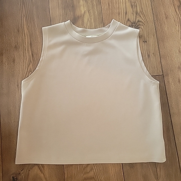 P. Cill Birdie Round Neck Boxy Sleeveless Cream/ Beige Tank Top, Sz Large - Picture 4 of 6